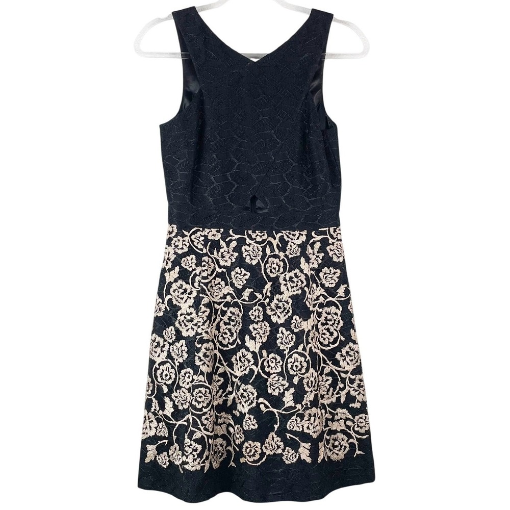 Gianni Bini Women's Black Gold Sleeveless Fit & Flare Dress Sz 4 Texture Floral